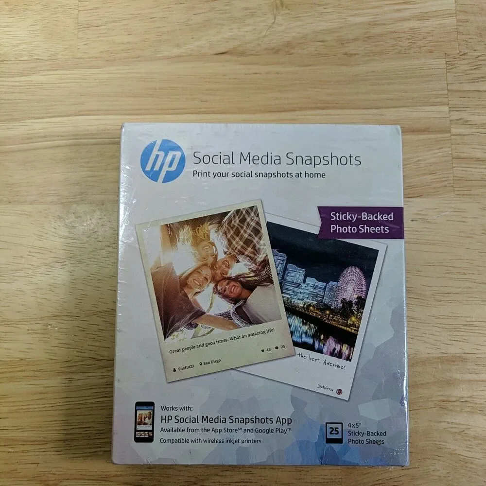 HP‎ Social Media Snapshots Sticky Back Photo Paper 4 x 5 printer paper brand new